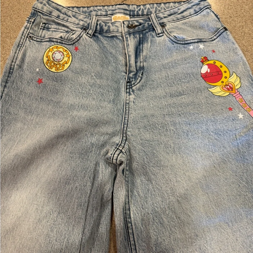 Size 7 Hot Topic wide leg Pretty Guardian Sailor Moon jeans. Sold out! - Picture 2 of 11